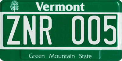 VT license plate ZNR005