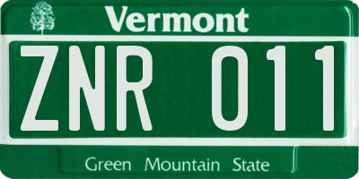 VT license plate ZNR011