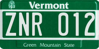 VT license plate ZNR012