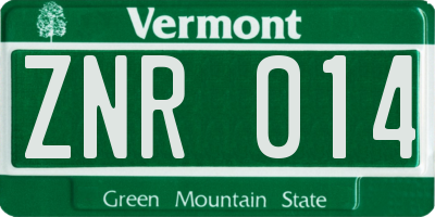 VT license plate ZNR014