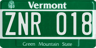 VT license plate ZNR018