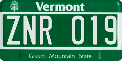 VT license plate ZNR019