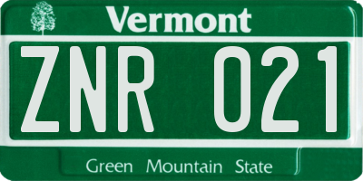 VT license plate ZNR021