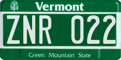 VT license plate ZNR022