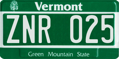 VT license plate ZNR025