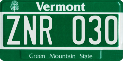 VT license plate ZNR030