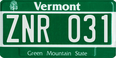 VT license plate ZNR031
