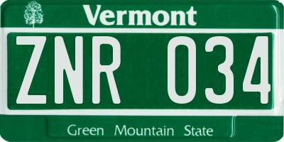 VT license plate ZNR034