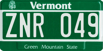 VT license plate ZNR049