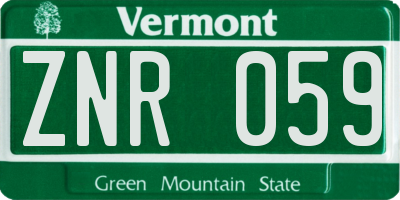 VT license plate ZNR059