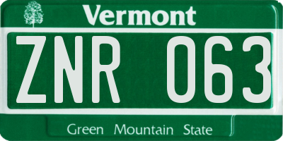 VT license plate ZNR063