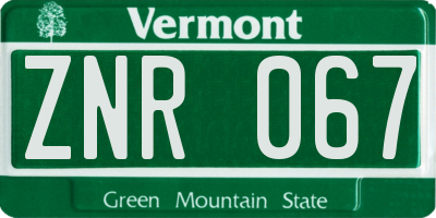 VT license plate ZNR067