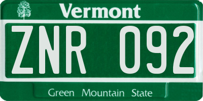 VT license plate ZNR092