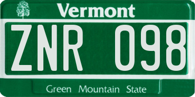 VT license plate ZNR098