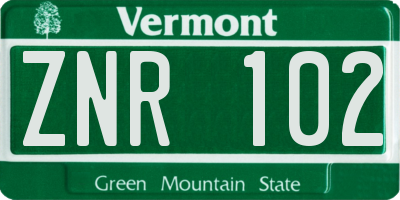 VT license plate ZNR102