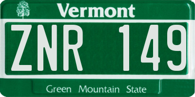 VT license plate ZNR149