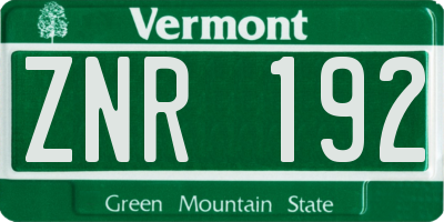 VT license plate ZNR192