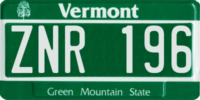 VT license plate ZNR196