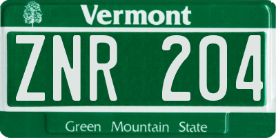 VT license plate ZNR204