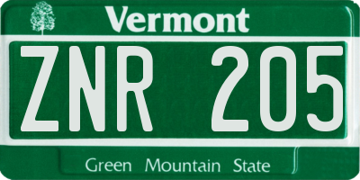 VT license plate ZNR205