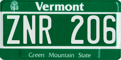 VT license plate ZNR206