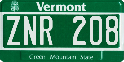 VT license plate ZNR208