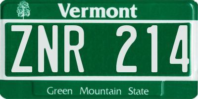 VT license plate ZNR214