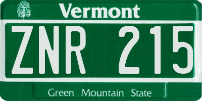 VT license plate ZNR215