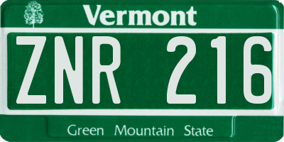 VT license plate ZNR216