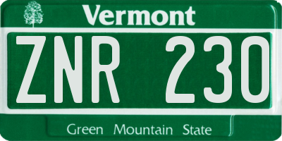 VT license plate ZNR230