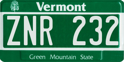 VT license plate ZNR232