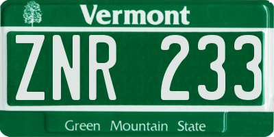 VT license plate ZNR233