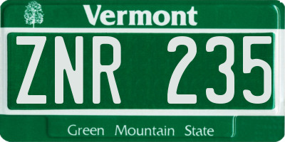 VT license plate ZNR235