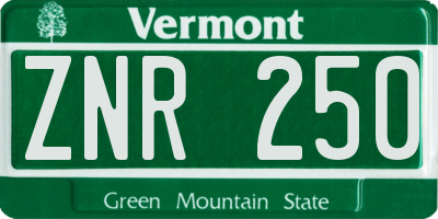 VT license plate ZNR250