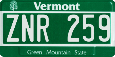 VT license plate ZNR259