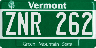 VT license plate ZNR262