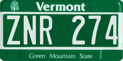 VT license plate ZNR274