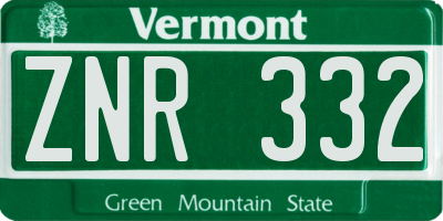 VT license plate ZNR332