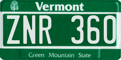 VT license plate ZNR360