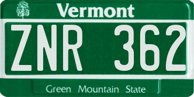 VT license plate ZNR362