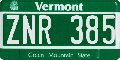 VT license plate ZNR385