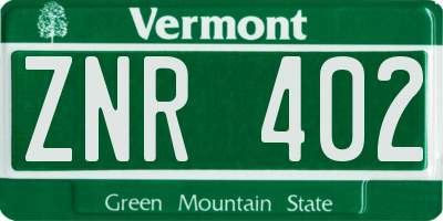 VT license plate ZNR402