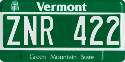 VT license plate ZNR422