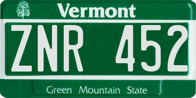 VT license plate ZNR452