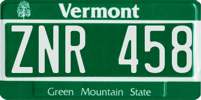 VT license plate ZNR458