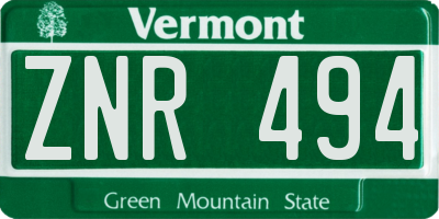 VT license plate ZNR494