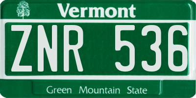 VT license plate ZNR536