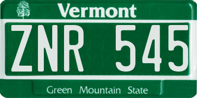 VT license plate ZNR545
