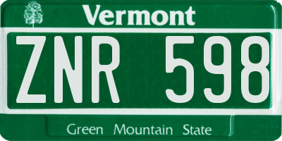 VT license plate ZNR598