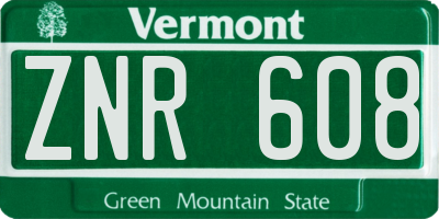 VT license plate ZNR608